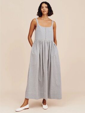 Posse Mira Women’s Blue Gingham Maxi Dress with Buttons